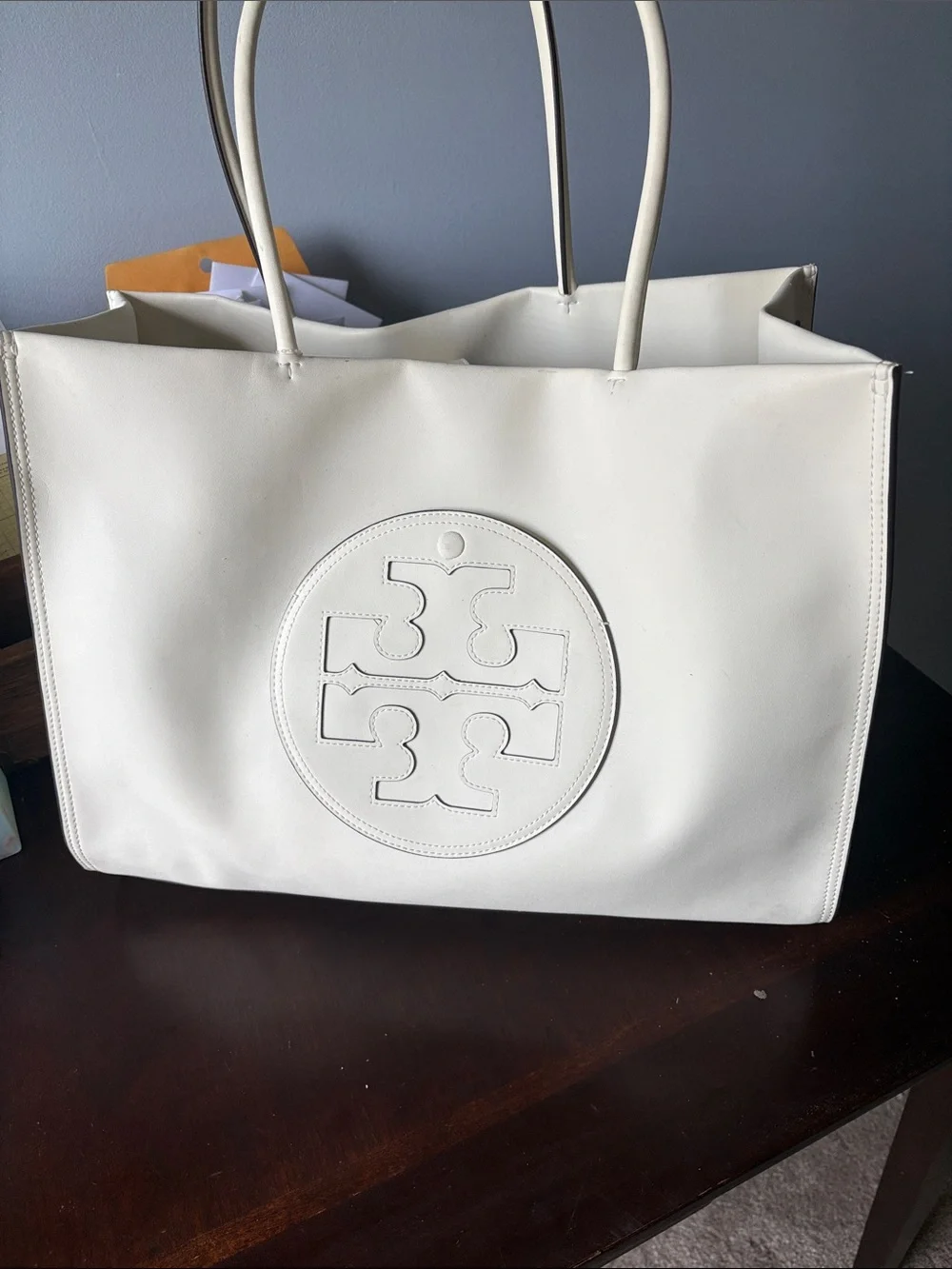 Tory Burch White Leather Logo Tote